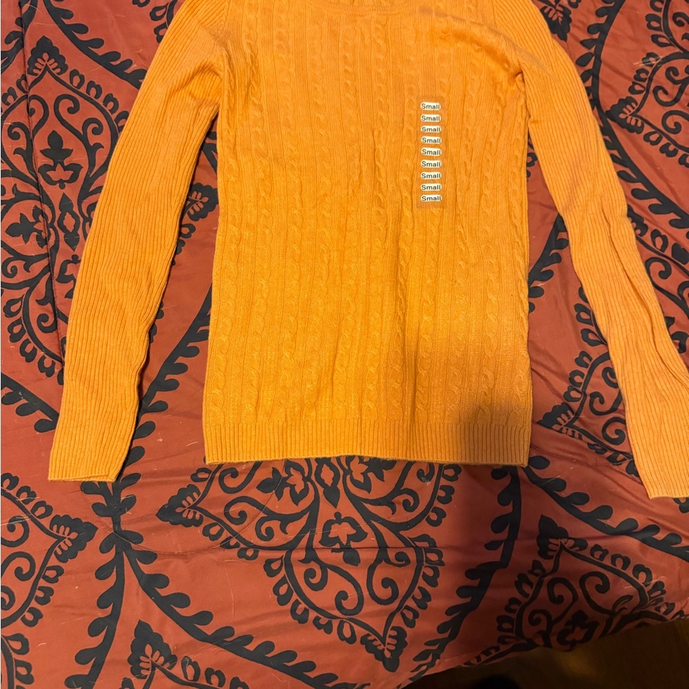 LOFT Vibrant Orange Cable Knit Sweater